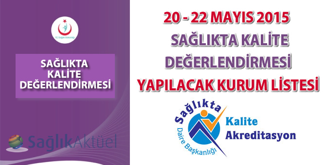 20 - 22 Mayıs 2015 Sağlıkta Kalite Değerlendirmesi Yapılacak Kurum Listesi