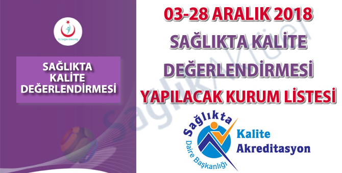 03-28 Aralık 2018 Sağlıkta Kalite Değerlendirmesi Yapılacak Kurum Listesi