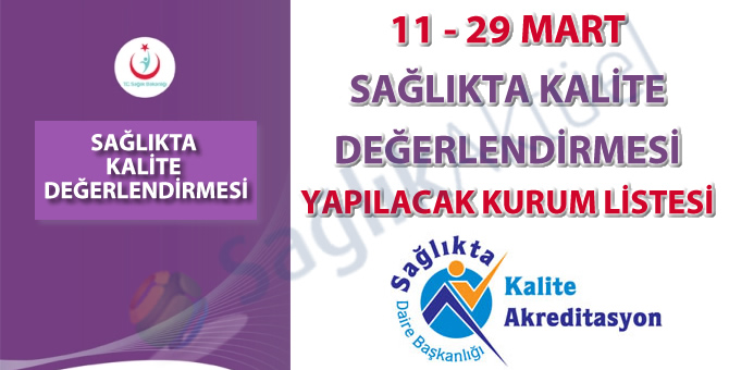 11-29 Mart 2019 Sağlıkta Kalite Değerlendirmesi Yapılacak Kurum Listesi