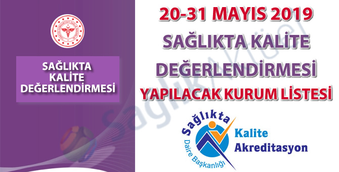 20-31 Mayıs 2019 Sağlıkta Kalite Değerlendirmesi Yapılacak Kurum Listesi