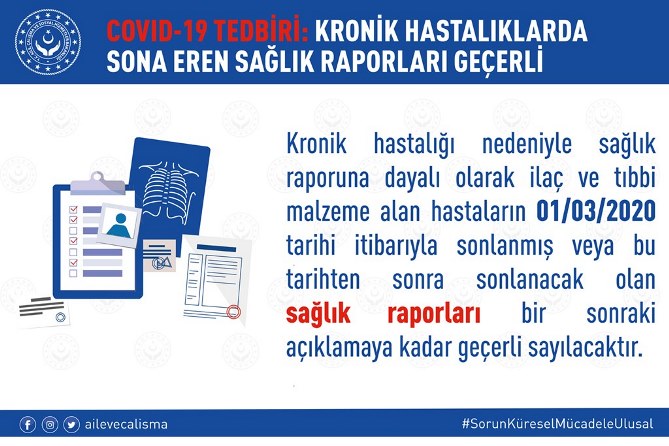 Kronik hastalığı bulunan sigortalıların sağlık raporları ve reçeteleri ikinci bir duyuruya kadar geçerli sayılacak