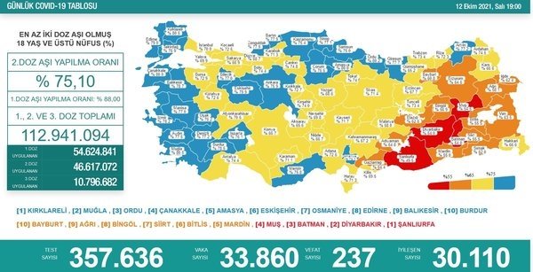 Türkiye'de 33 bin 860 kişinin testi pozitif çıktı, 237 kişi hayatını kaybetti