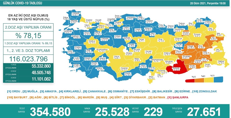 Türkiye'de 25 bin 528 kişinin Kovid-19 testi pozitif çıktı, 229 kişi hayatını kaybetti