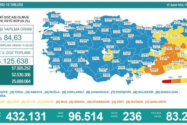 Türkiye'de 96 bin 514 kişinin testi pozitif çıktı, 236 kişi hayatını kaybetti