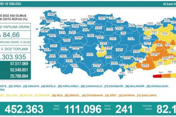 Türkiye'de 111 bin 96 kişinin testi pozitif çıktı, 241 kişi hayatını kaybetti