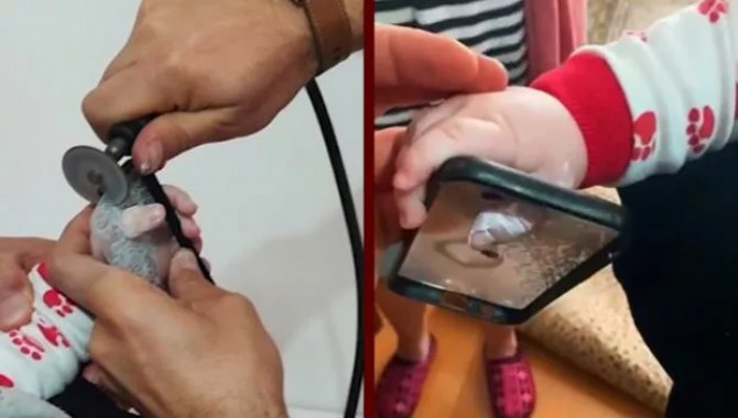 Kocaeli'de bebeğin telefon kılıfına sıkışan parmağını itfaiye çıkardı