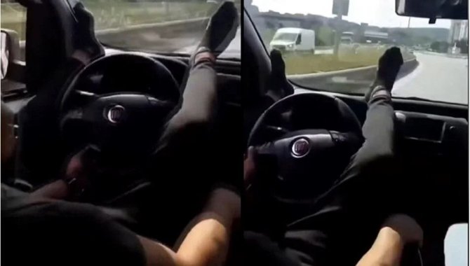 Çekmeköy'de ayaklarıyla direksiyonu kullanan sürücünün ehliyetine el konuldu