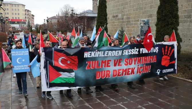 Erzurum'da sağlık çalışanları Gazze için yürüdü