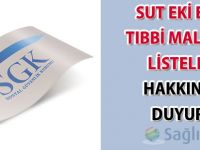 SUT Eki Ek-3 Tıbbi Malzeme Listeleri hakkında duyuru