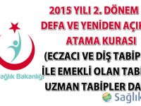 2015 yılı 2. dönem ilk defa ve yeniden açıktan atama kurası (Eczacı ve diş tabipleri ile emekli olan tabip ve uzman tabipler dahil) sonuçları