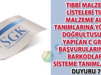 Tıbbi malzeme listeleri tıbbi malzeme alan tanımlarına yönerge doğrultusunda yapılan C grubu başvurularına ait barkodların sisteme tanımlanması duyuru 77