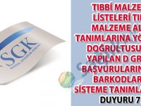 Tıbbi malzeme listeleri tıbbi malzeme alan tanımlarına yönerge doğrultusunda yapılan D grubu başvurularına ait barkodların sisteme tanımlanması duyuru 79