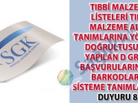 Tıbbi malzeme listeleri tıbbi malzeme alan tanımlarına yönerge doğrultusunda yapılan D grubu başvurularına ait barkodların sisteme tanımlanması duyuru 80