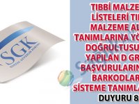 Tıbbi malzeme listeleri tıbbi malzeme alan tanımlarına yönerge doğrultusunda yapılan D grubu başvurularına ait barkodların sisteme tanımlanması duyuru 81