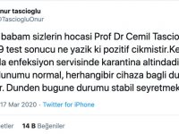 Oğlu duyurdu: Çapa Dahiliye hocası Prof. Dr. Cemil Taşcıoğlu’nun Kovid-19 testi pozitif çıktı