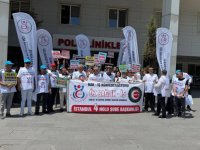 İstanbul'da Öz Sağlık-İş Sendikası üyelerinden eylem